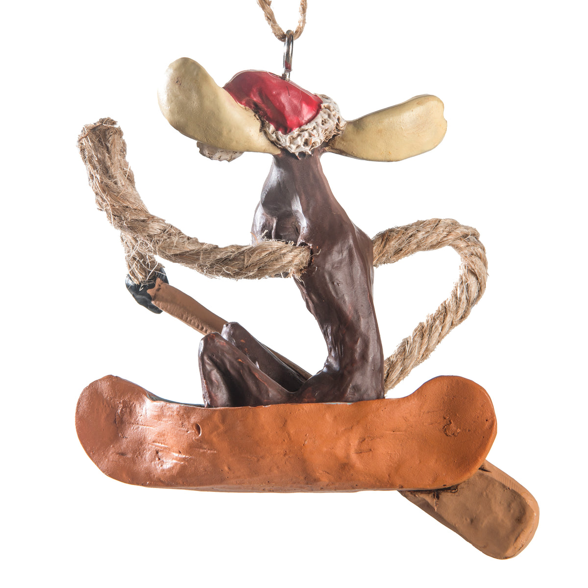 Back view of Moose in a Canoe with Santa hat by Bert Anderson
