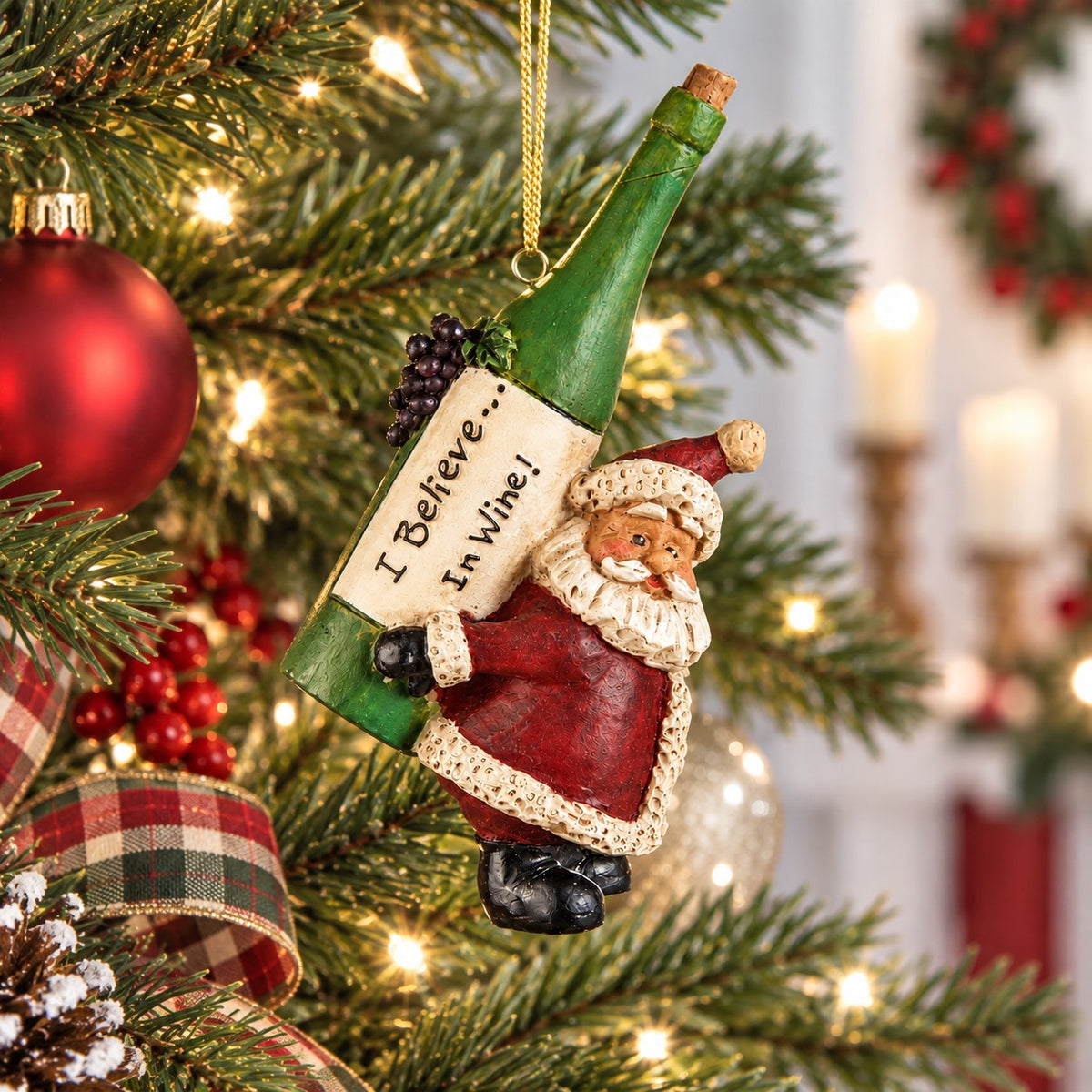 Santa with Wine Bottle - Christmas Ornament - Bac 706