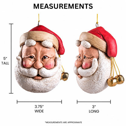 Bert Anderson large Santa face ornament measuring approximately 5 inches tall, 3.75 inches wide and 3 inches deep.