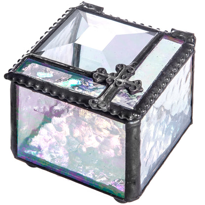 Rosary Case Clear Iridescent Stained Glass Box 349