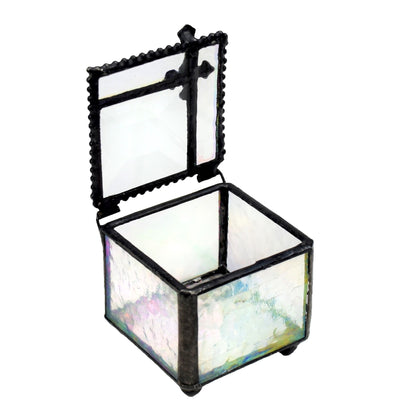 Rosary Case Clear Iridescent Stained Glass Box 349