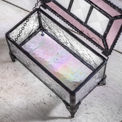 Rose and Clear Vintage Stained Glass Box 514