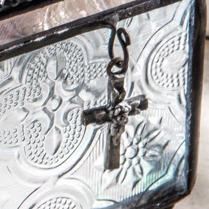 Vintage Glass Keepsake Case with Christian Cross Box 631