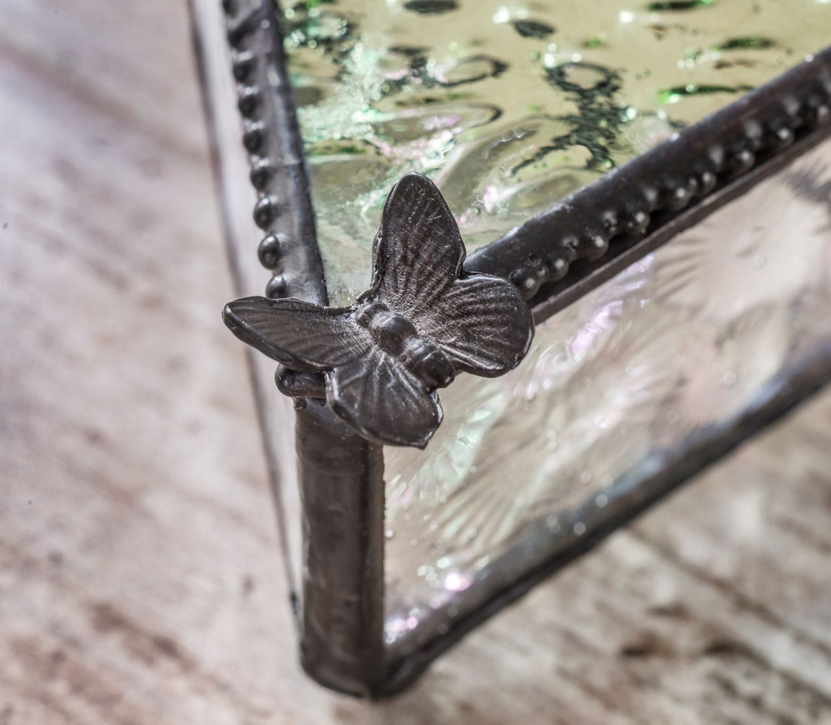 Sage & Clear Textured Glass Butterfly Keepsake Box | BOX 927
