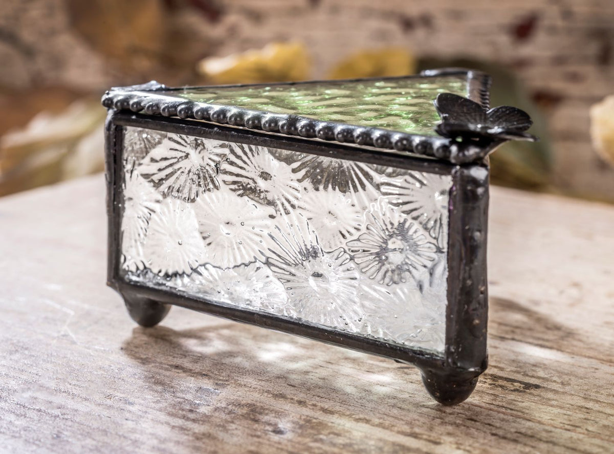 Sage & Clear Textured Glass Butterfly Keepsake Box | BOX 927