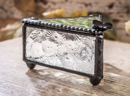 Sage & Clear Textured Glass Butterfly Keepsake Box | BOX 927