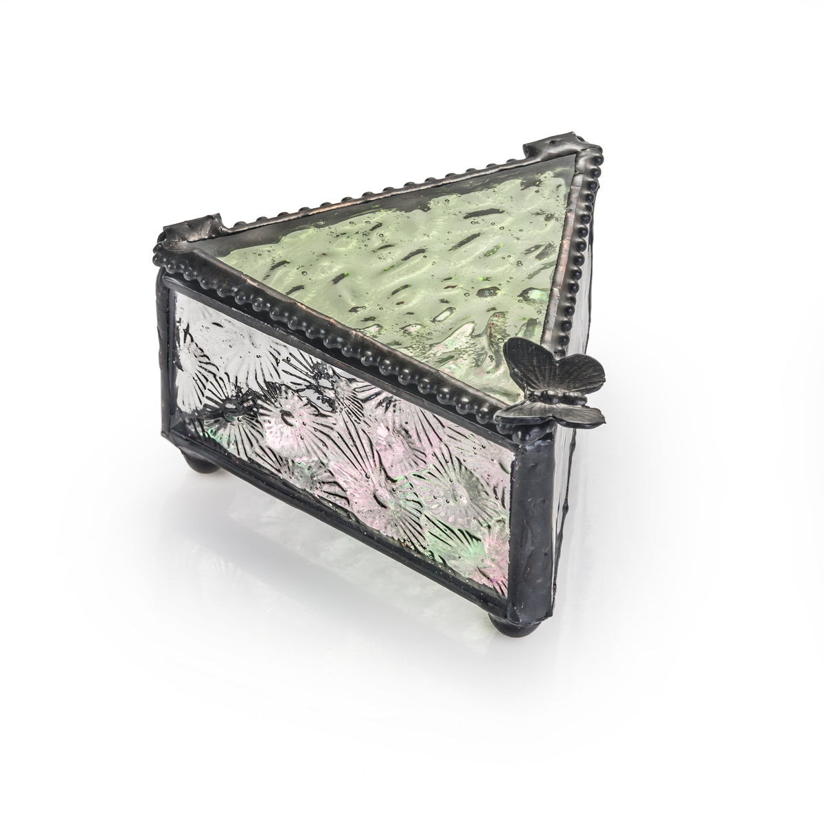 Sage & Clear Textured Glass Butterfly Keepsake Box | BOX 927