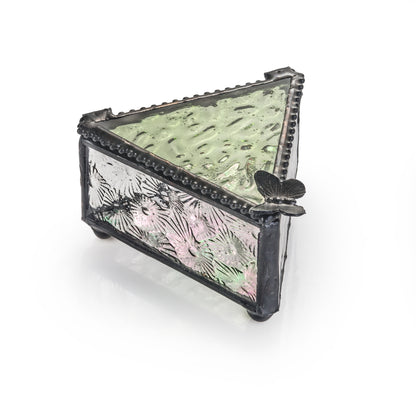 Sage & Clear Textured Glass Butterfly Keepsake Box | BOX 927