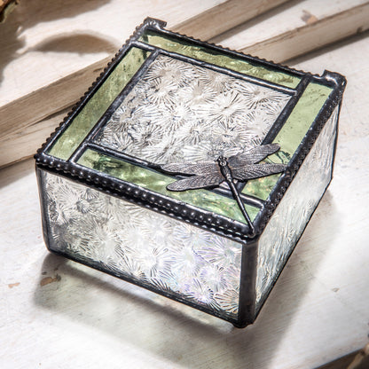 Green & Clear Stained Glass Dragonfly Keepsake J Devlin Box 141