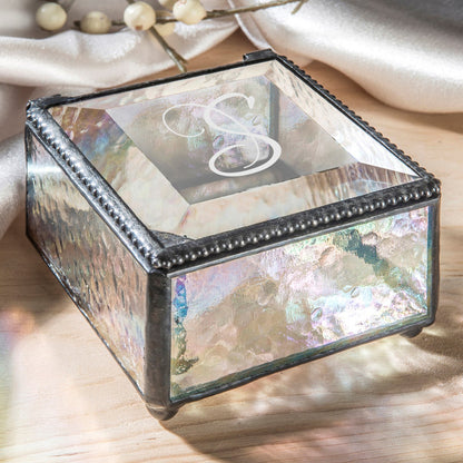 Monogrammed Glass Box with Initial Multiple Colors Available Personalized Gift Jewelry Box Custom Engraved Keepsake J Devlin Box 333 EB251 Series