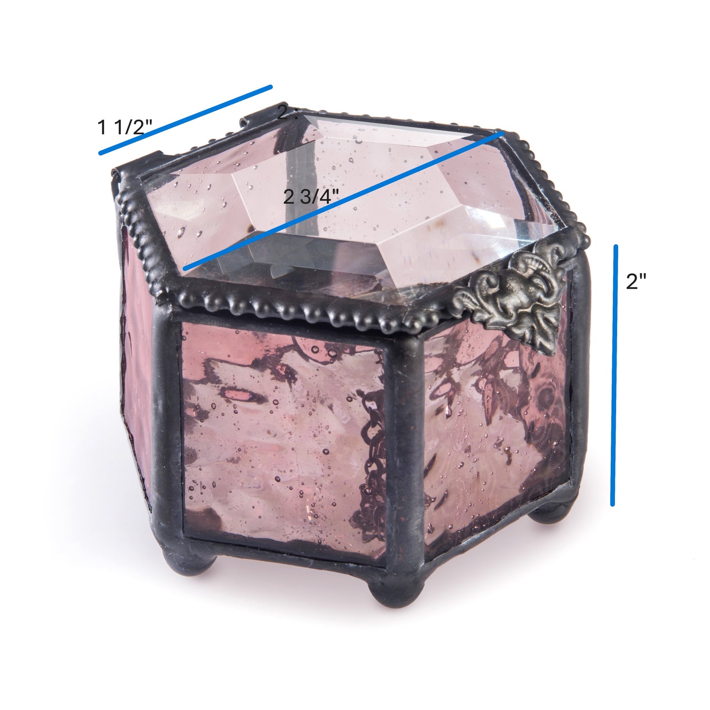 Hexagon Pink Rose Glass Jewelry Box 925