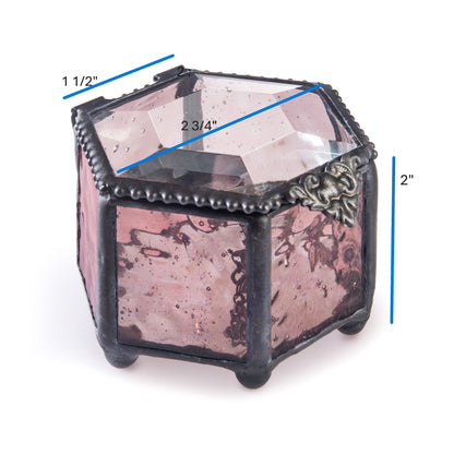 Hexagon Pink Rose Glass Jewelry Box 925