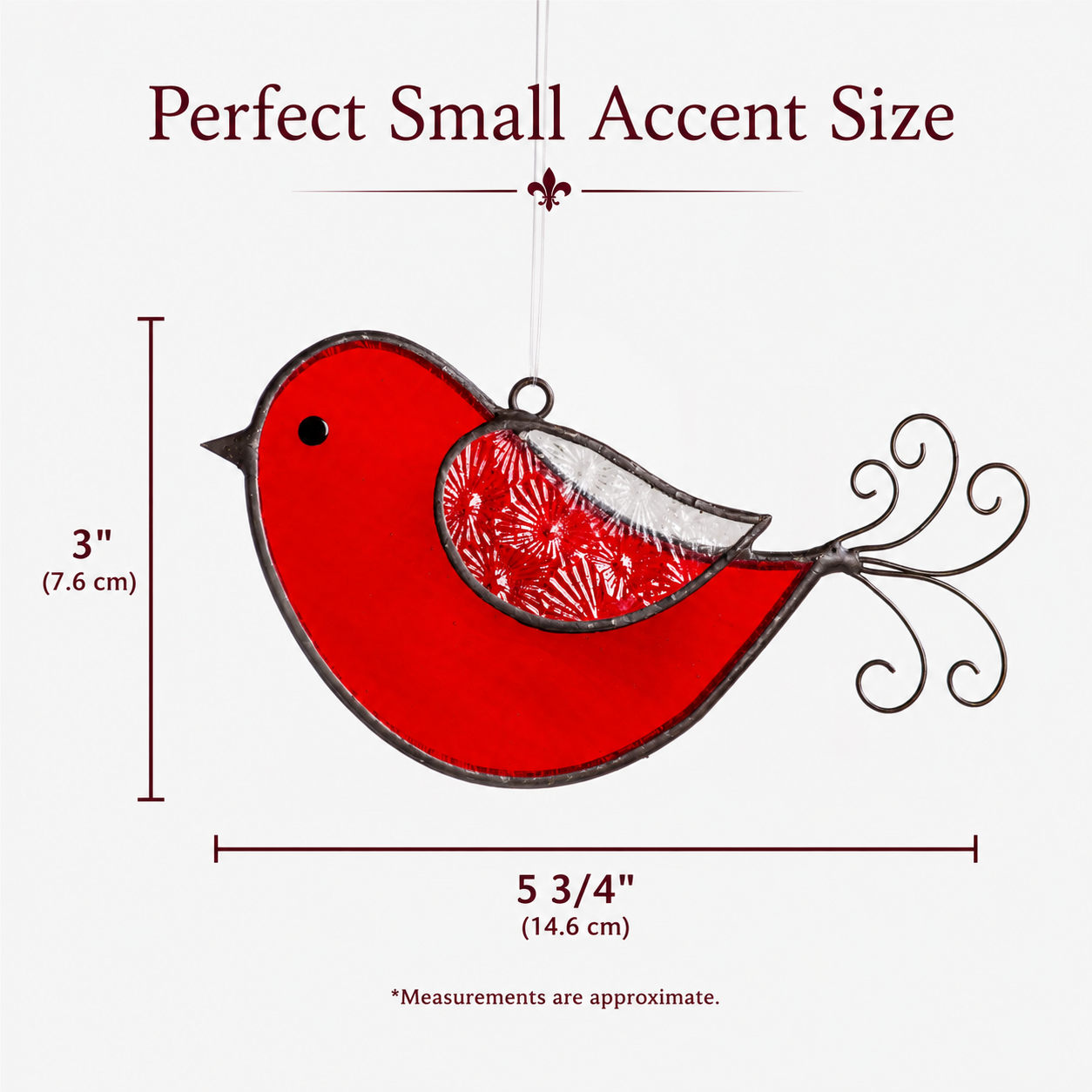 decorative red stained glass bird ornament closeup