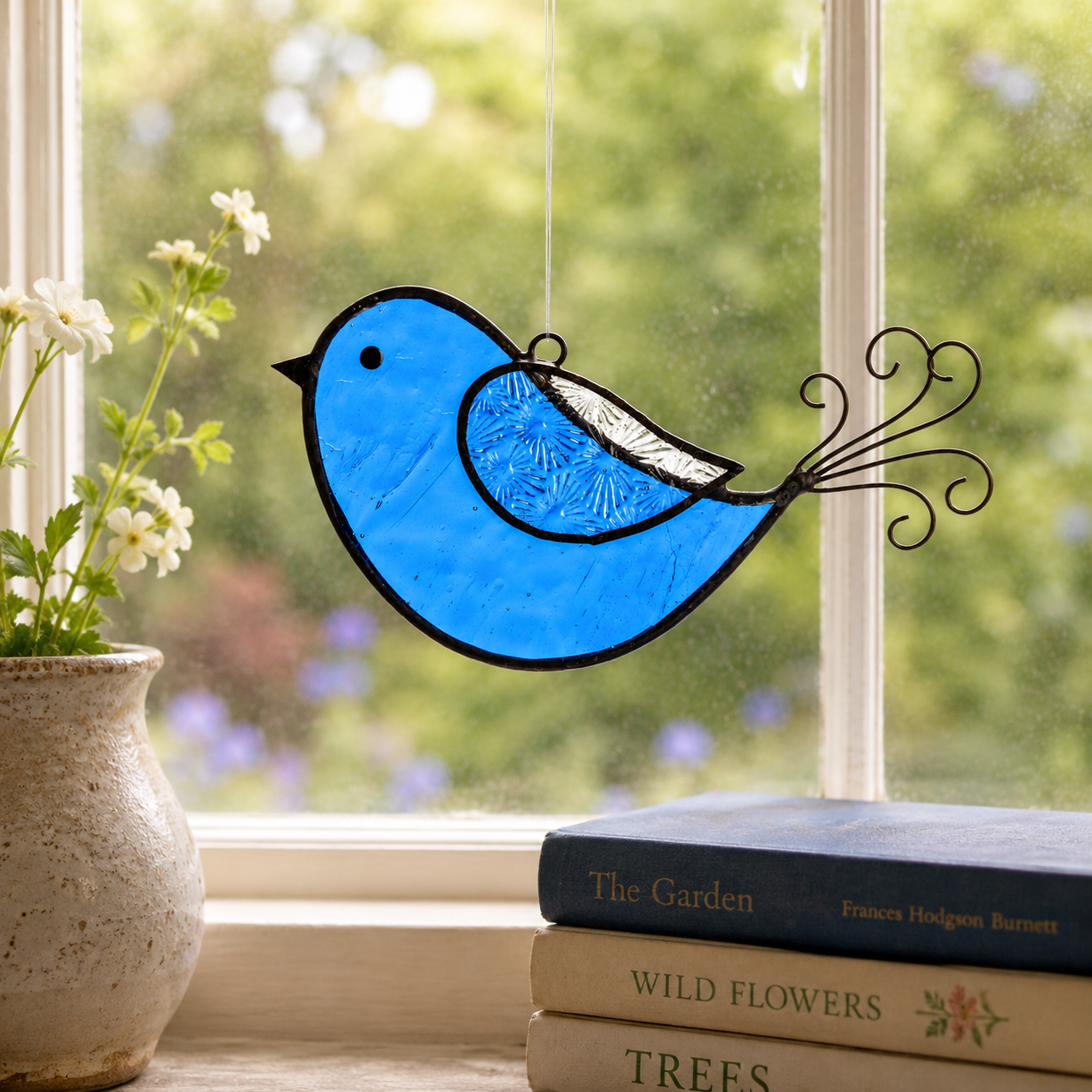 blue bird ornament dimensions stained glass window hanging