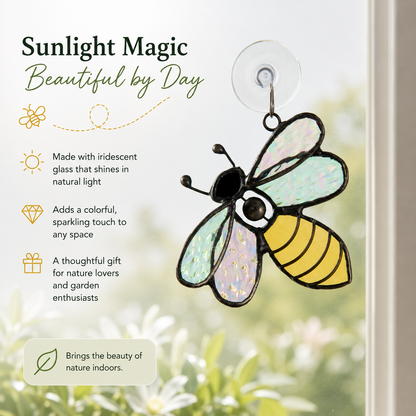 J Devlin Glass Art Stained Glass Bee Ornament – Iridescent Bee Suncatcher | ORN 175