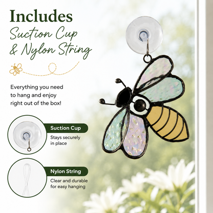 J Devlin Glass Art Stained Glass Bee Ornament – Iridescent Bee Suncatcher | ORN 175