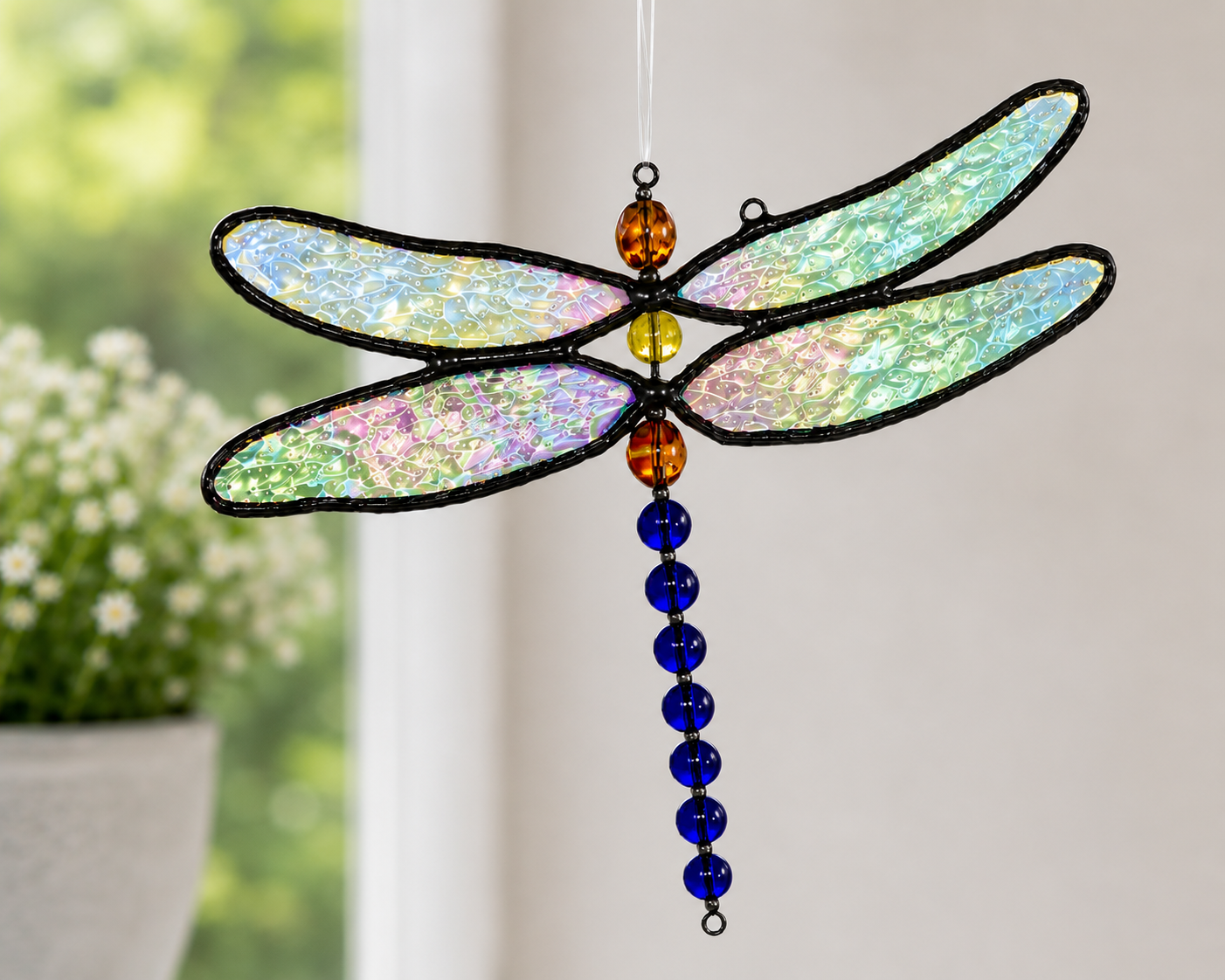 Stained Glass Dragonfly Ornament Iridescent Wings – J Devlin Glass Art | Orn 112