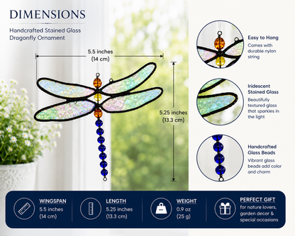 dimensions of stained glass dragonfly ornament by j devlin glass art