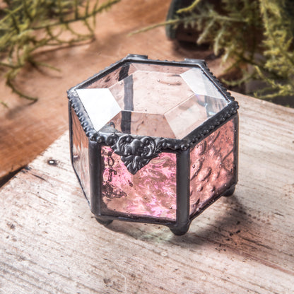 Hexagon Pink Rose Glass Jewelry Box 925