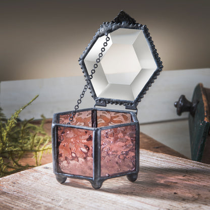 Hexagon Pink Rose Glass Jewelry Box 925