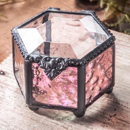 Hexagon Pink Rose Glass Jewelry Box 925