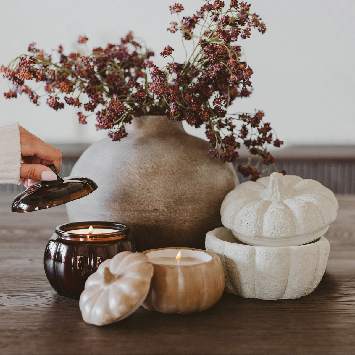 Cashmere and Vanilla Soy Candle - Cement Pumpkin Jar - 13.5 oz