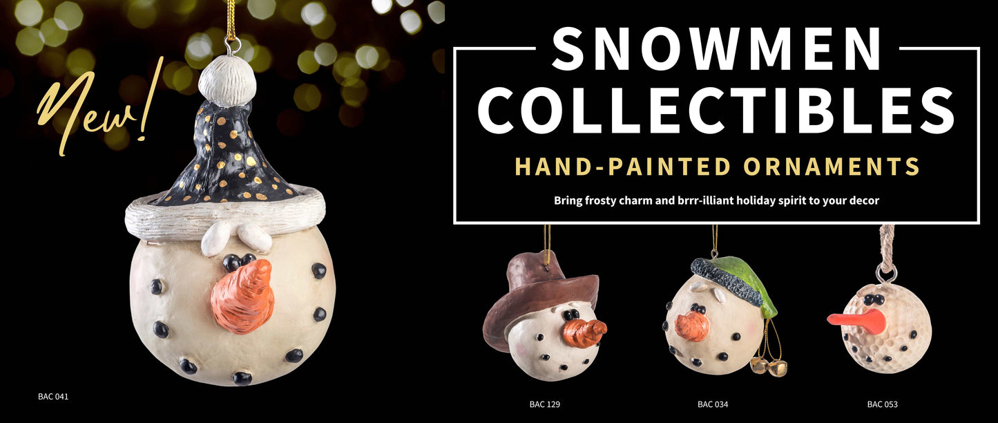 Snowman Ornament with Black and Gold Stocking Cap Bac 041