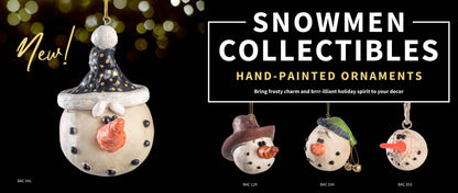 Snowman Ornament with Black and Gold Stocking Cap Bac 041