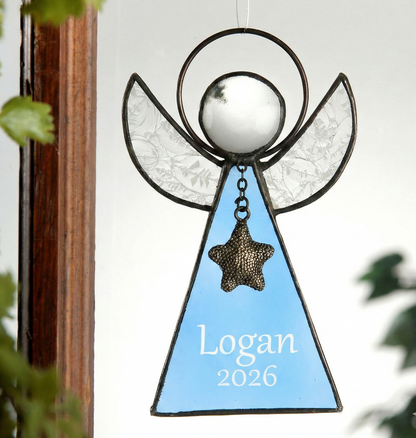 Personalized Blue Stained Glass Angel Ornament | ORN 215-3 EO104