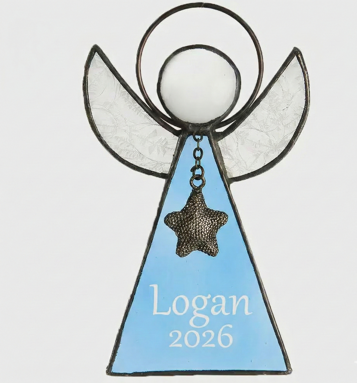Personalized Blue Stained Glass Angel Ornament | ORN 215-3 EO104