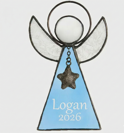 Personalized Blue Stained Glass Angel Ornament | ORN 215-3 EO104