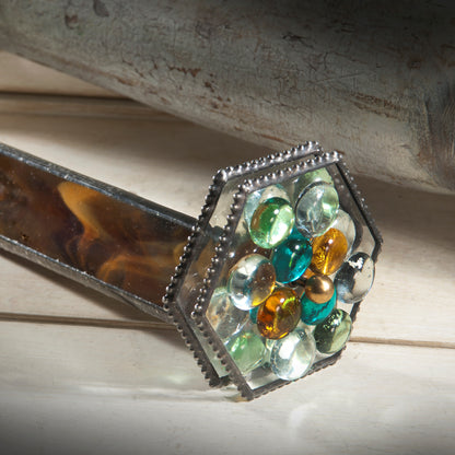 Double Wheel in Brown Opalescent with Colorful Glass Stones | KAL 112