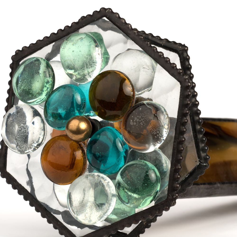 Double Wheel in Brown Opalescent with Colorful Glass Stones | KAL 112