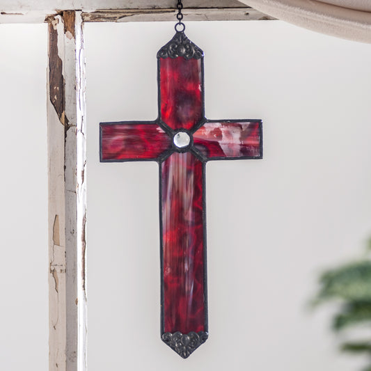 Red Cross Suncatcher - Christian Cross Ornament | Orn 309
