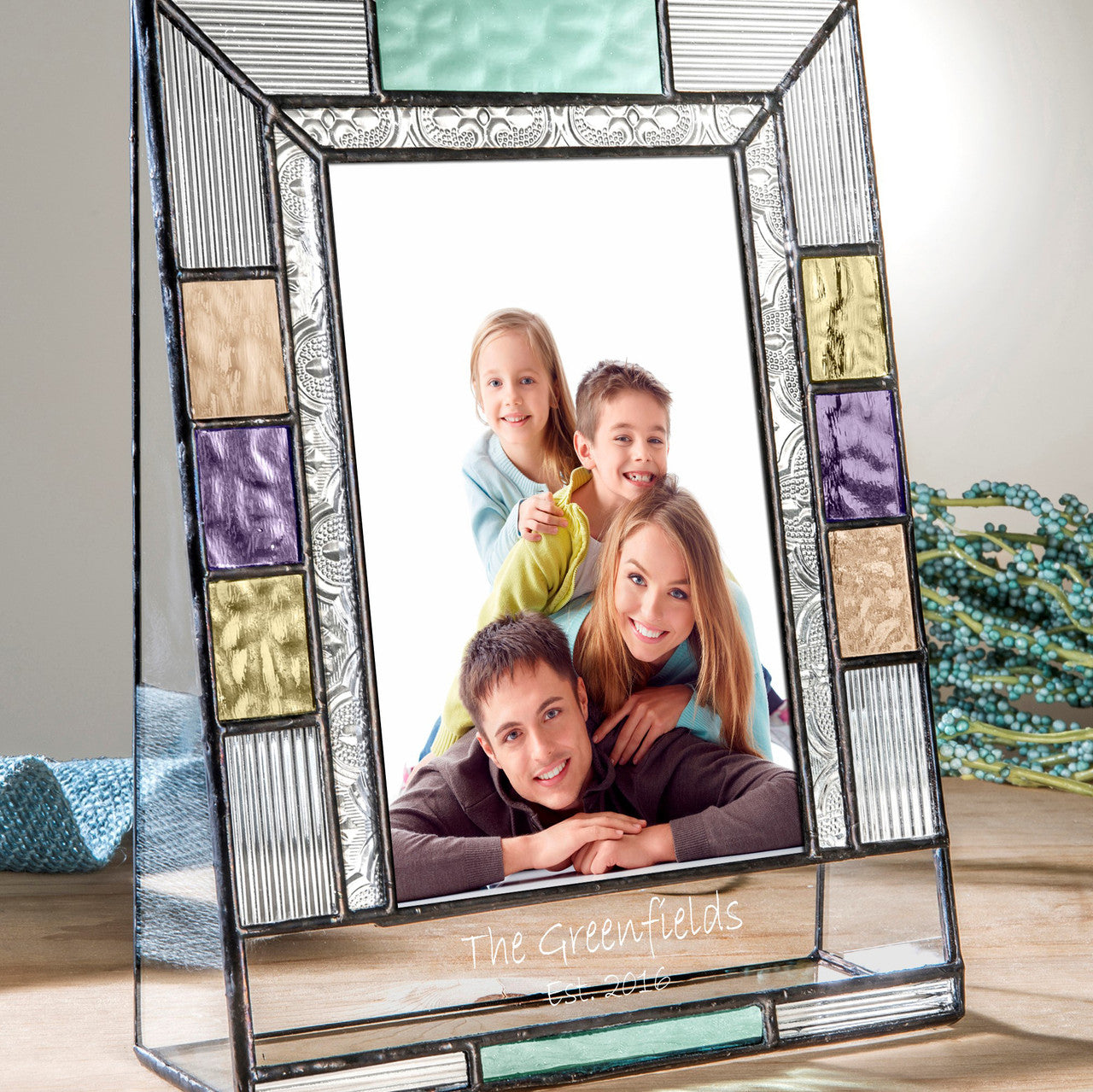 Family Picture Frame Colorful Stained Glass Multiple Sizes Personalized Gift for Mom Dad Grandparents Brother Sister Pic 391 EP639 Series