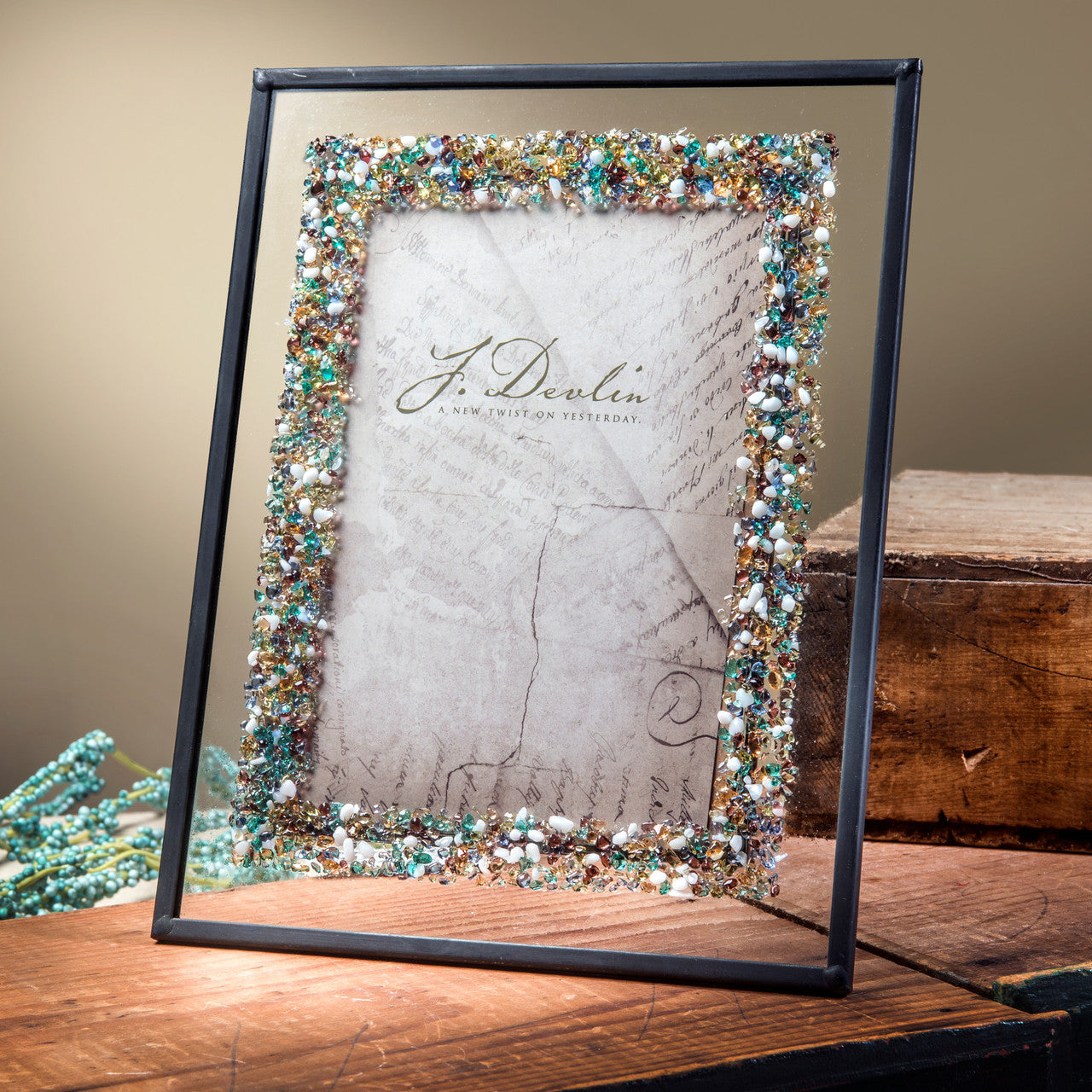 J Devlin 5x7 Stained Glass Picture Frame - Vintage Green Glass With Antique Charcoal Patina