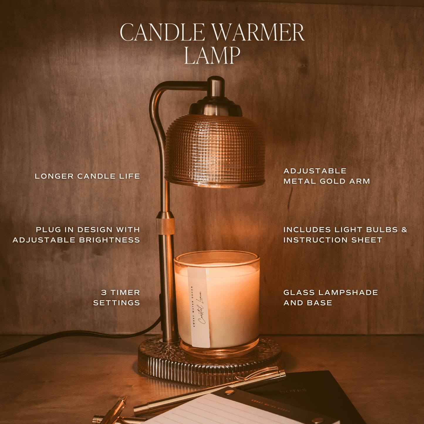 Candle Warmer Lamp with Wood Base