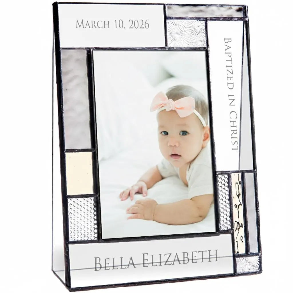 Personalized Baptism Stained Glass Picture Frame 4x6