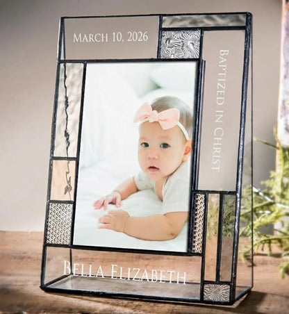 Personalized Baptism Stained Glass Picture Frame 4x6