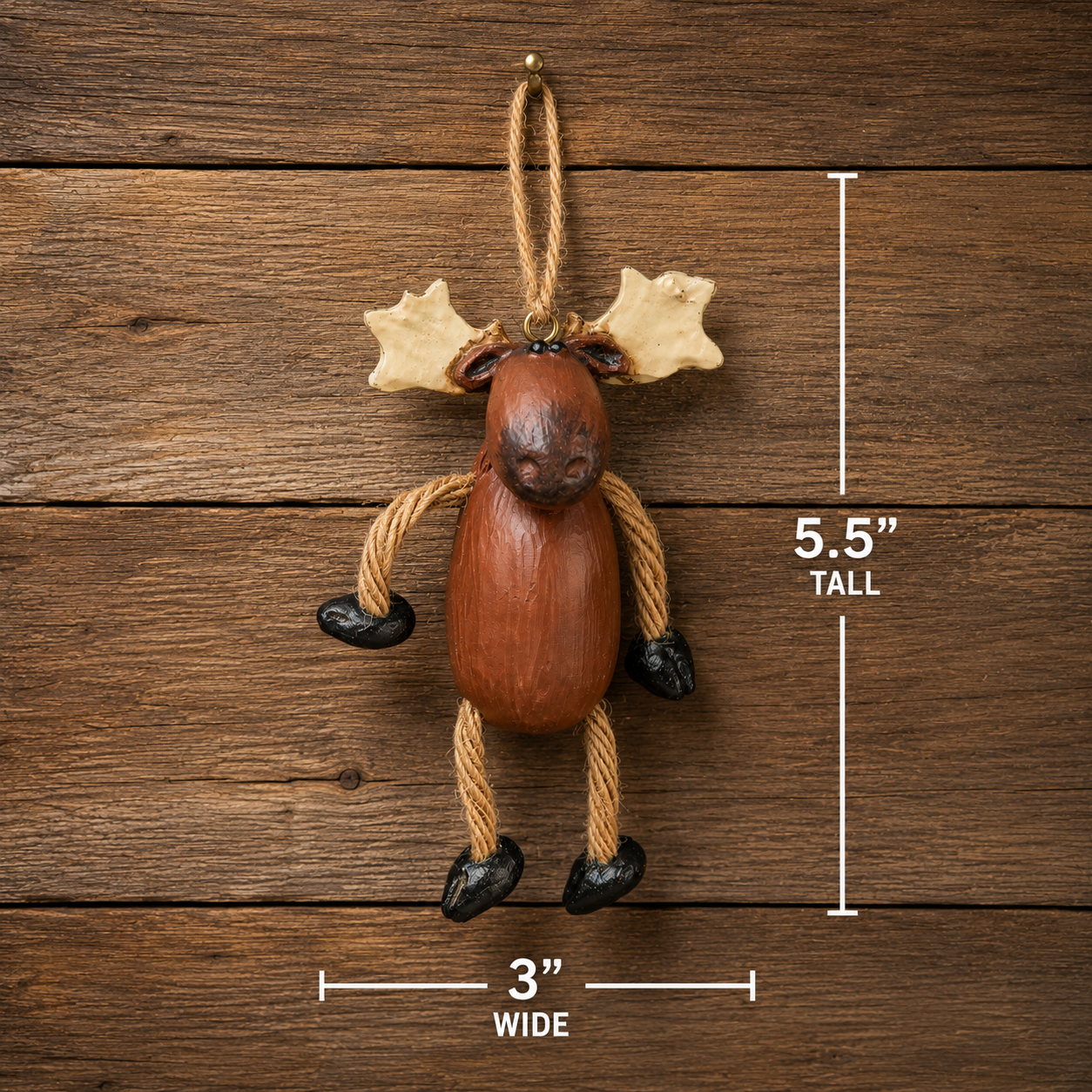 Cabin lodge moose ornament with rope legs