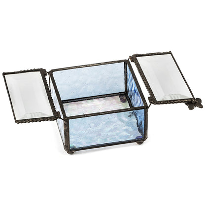 Blue Glass Jewelry Box with Butterfly Lift Box 185-3