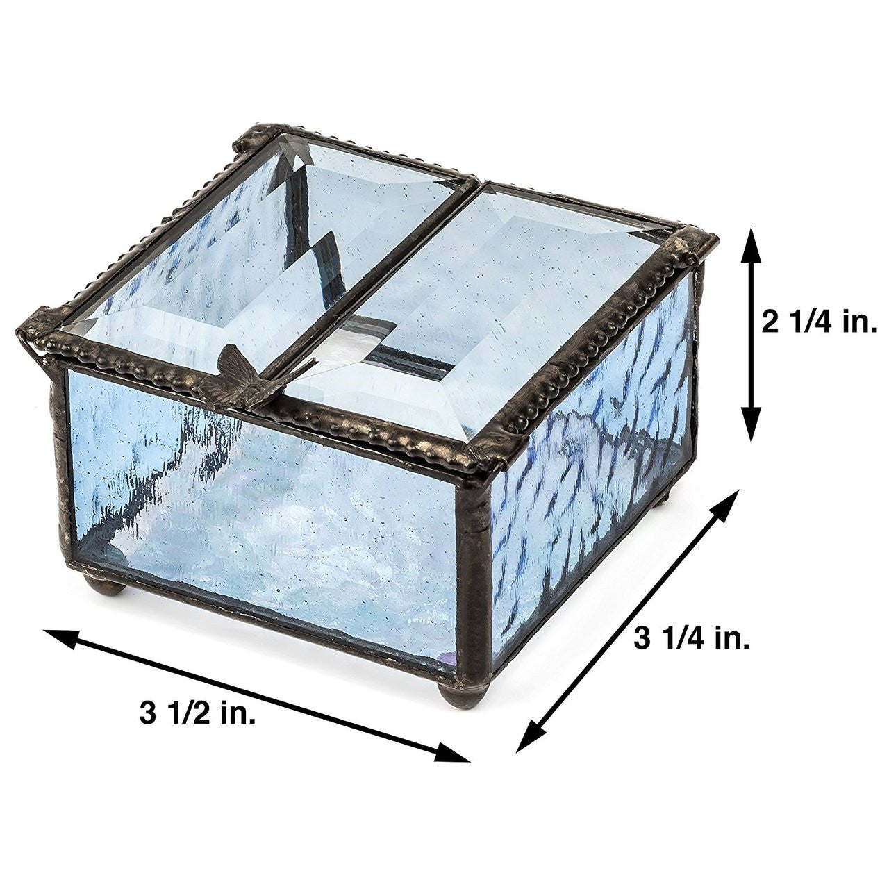 Blue Glass Jewelry Box with Butterfly Lift Box 185-3