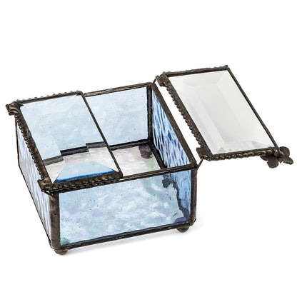 Blue Glass Jewelry Box with Butterfly Lift Box 185-3