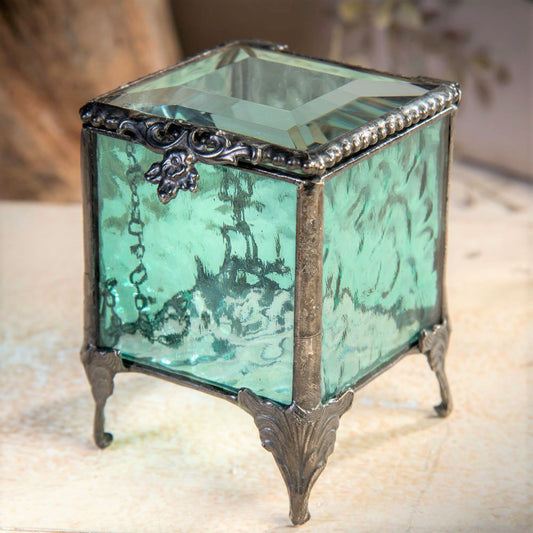 Turquoise Blue Stained Glass Jewelry Box 153-3