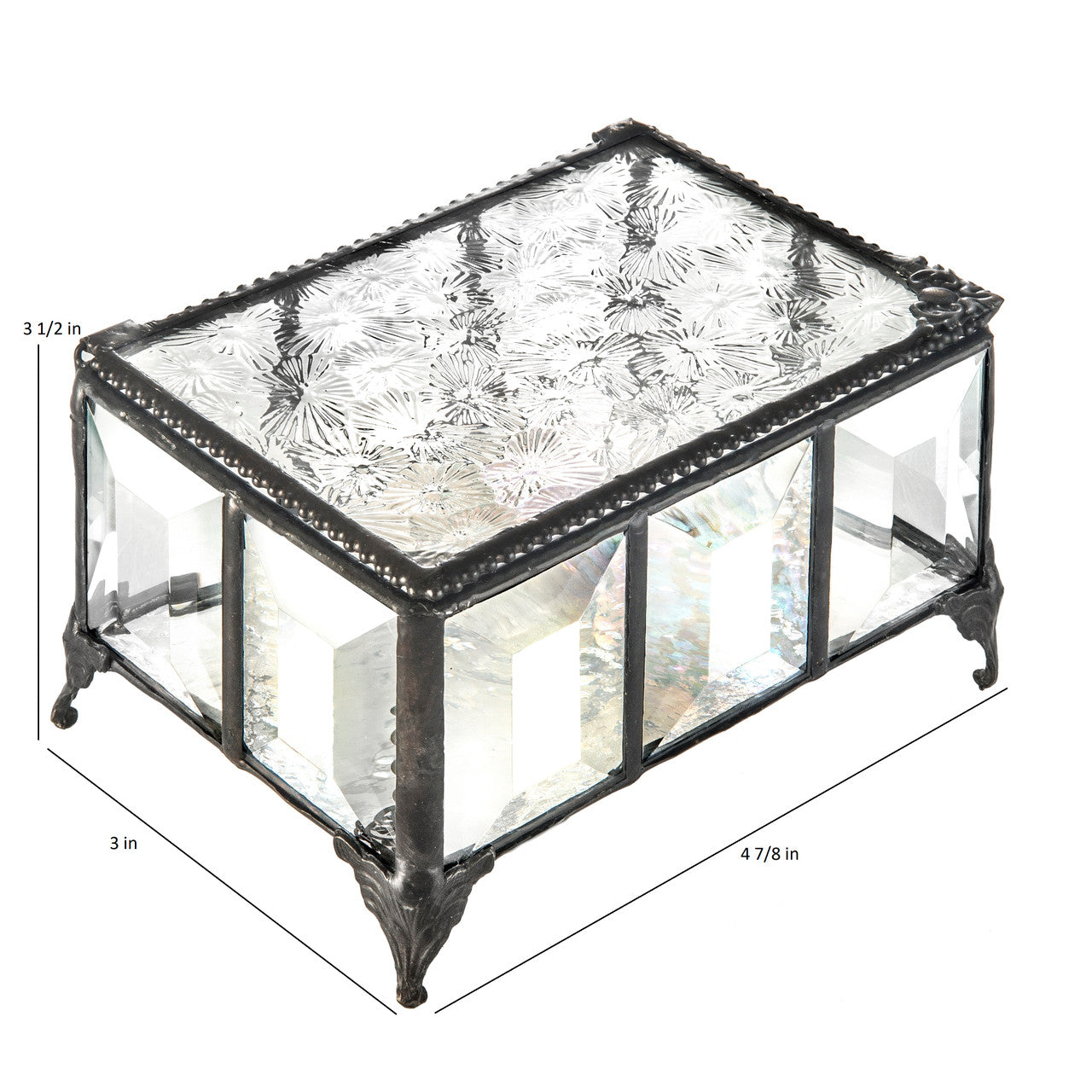 Bevels and Clear Textured Glass Jewelry Box 762