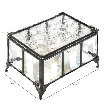 Bevels and Clear Textured Glass Jewelry Box 762