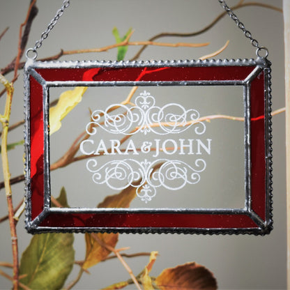 First Christmas Ornament Personalized for Couple or Baby Red Stained Glass Sun Catcher J Devlin Orn 266-1 EO106