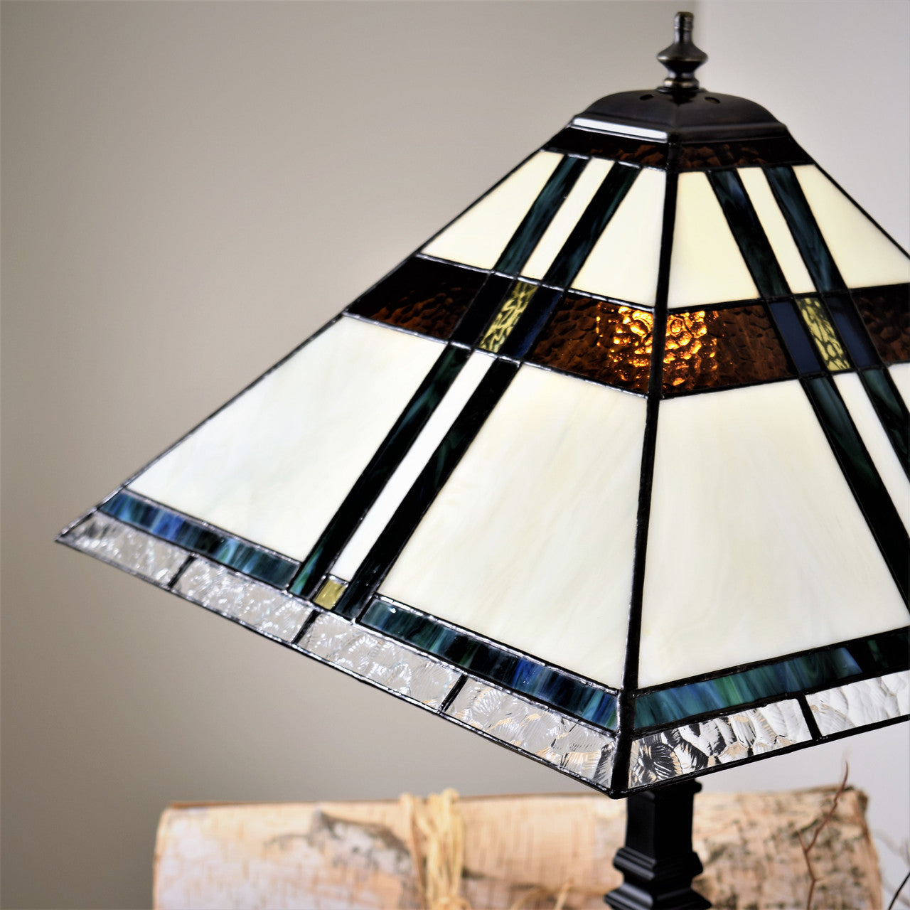 Large Tiffany Stained Glass Table Lamp Brown Green Blue | Lam 700 TB