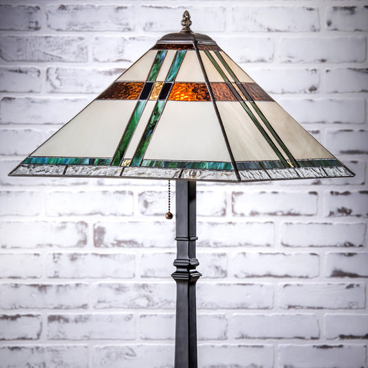 Large Tiffany Stained Glass Table Lamp Brown Green Blue | Lam 700 TB