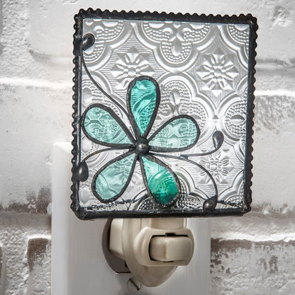 Turquoise Blue Glass Flower Night Light | NTL 129-3